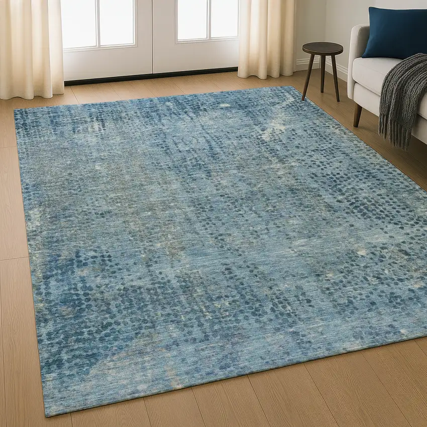 Blue And Gray Abstract Washable Area Rug With UV Protection Photo 1