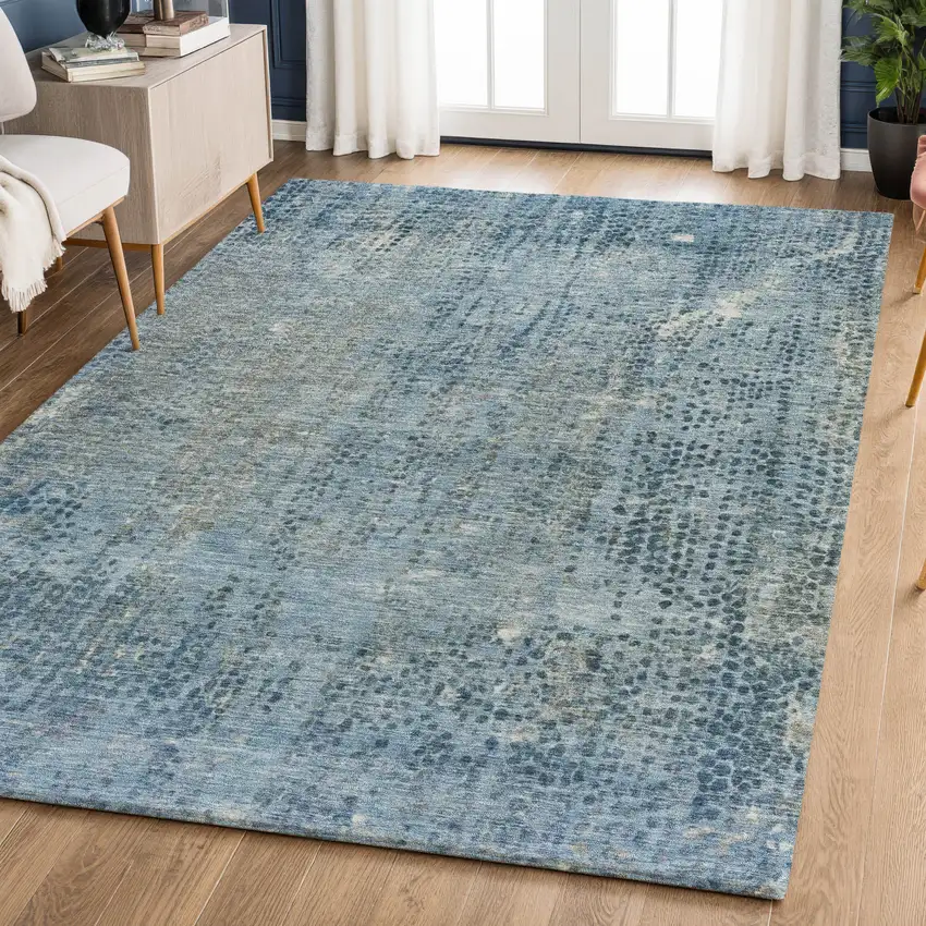 Blue And Gray Abstract Washable Area Rug With UV Protection Photo 2