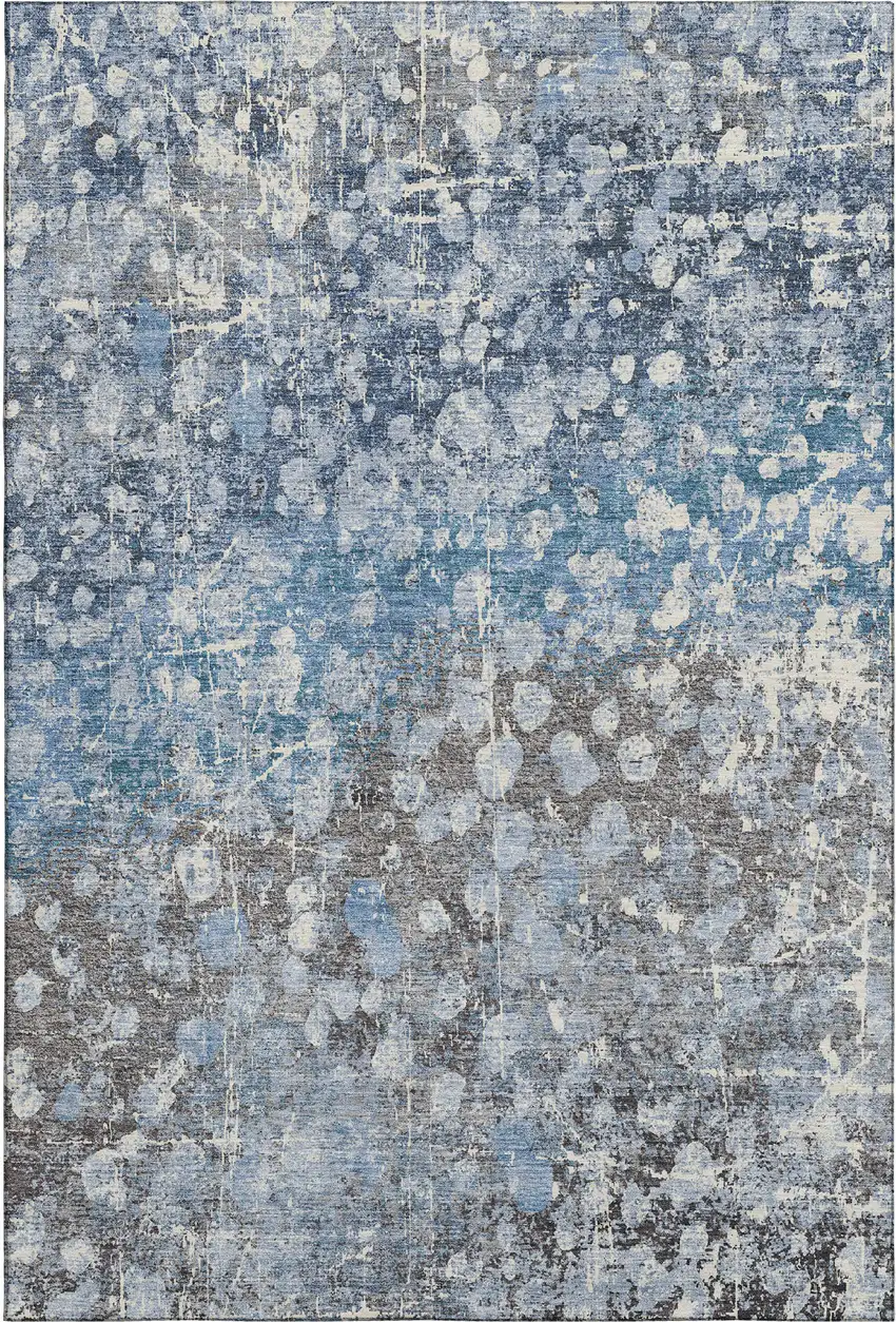 Blue And Gray Abstract Washable Area Rug With UV Protection Photo 1