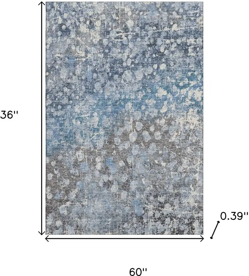 Blue And Gray Abstract Washable Area Rug With UV Protection Photo 9