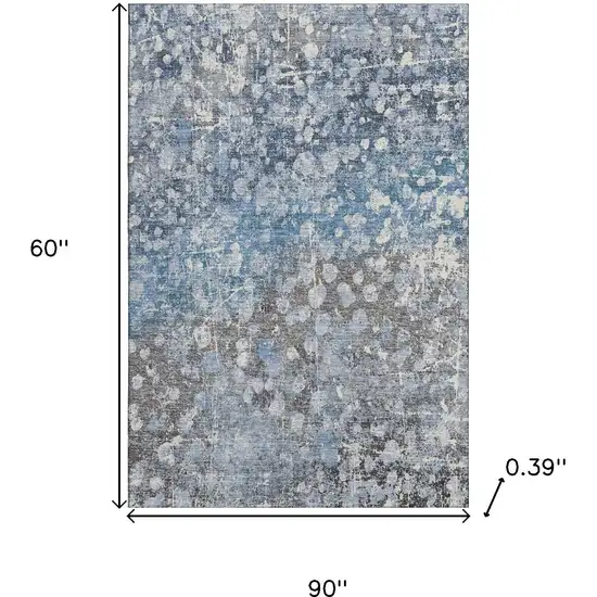 Blue And Gray Abstract Washable Area Rug With UV Protection Photo 8