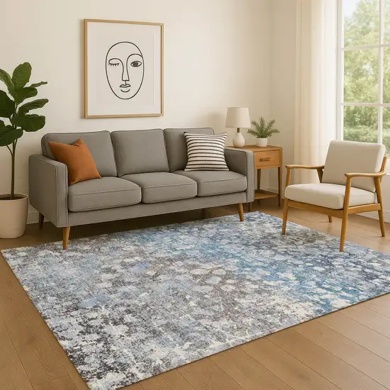 Blue And Gray Abstract Washable Area Rug With UV Protection Photo 4