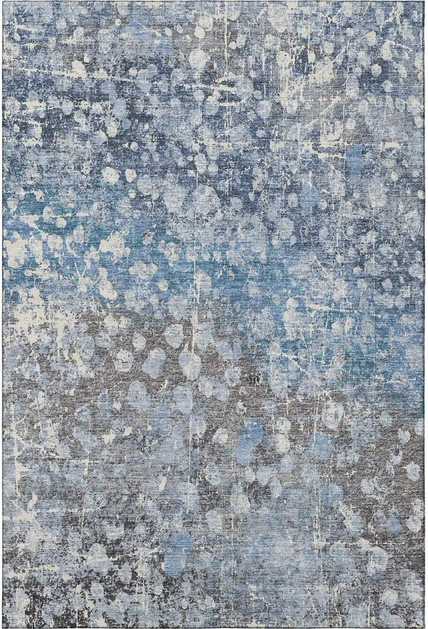 Blue And Gray Abstract Washable Area Rug With UV Protection Photo 3