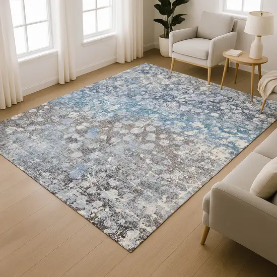 Blue And Gray Abstract Washable Area Rug With UV Protection Photo 5