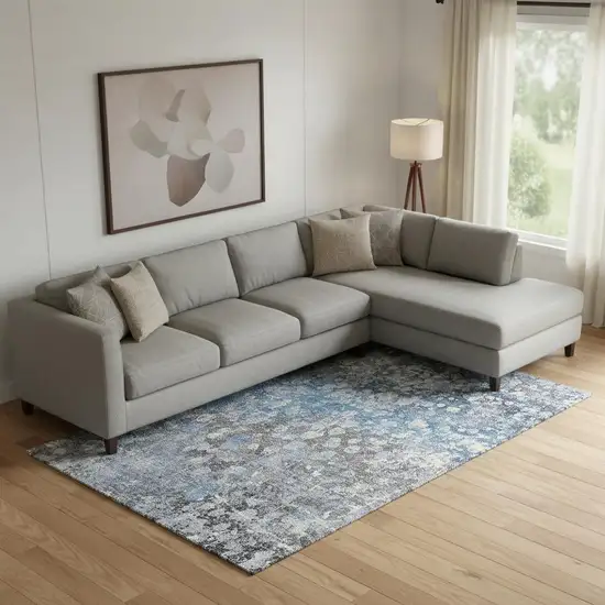 Blue And Gray Abstract Washable Area Rug With UV Protection Photo 2