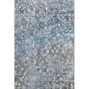 Photo of Blue And Gray Abstract Washable Area Rug With UV Protection