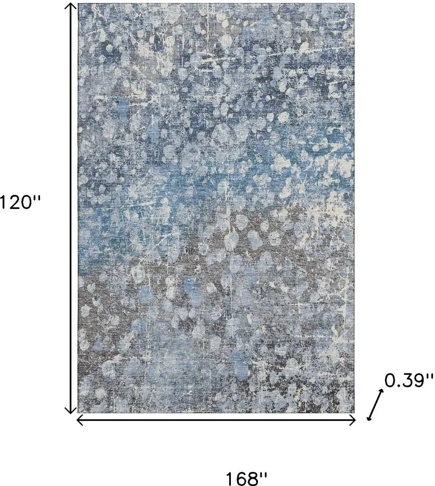 Blue And Gray Abstract Washable Area Rug With UV Protection Photo 9