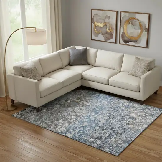 Blue And Gray Abstract Washable Area Rug With UV Protection Photo 2