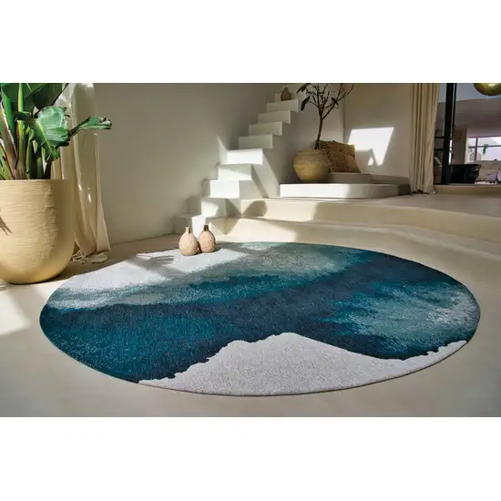 Blue And Gray Abstract Washable Area Rug Photo 4