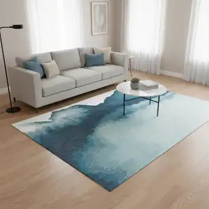 Photo of Blue And Gray Abstract Washable Area Rug