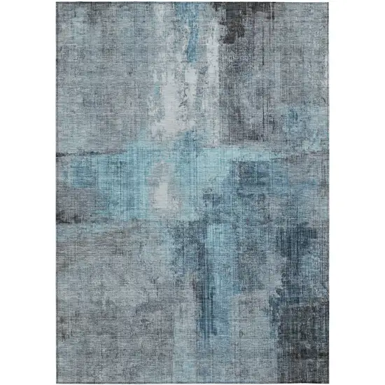 Blue And Gray Abstract Washable Indoor Outdoor Area Rug Photo 1