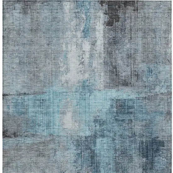 Blue And Gray Abstract Washable Indoor Outdoor Area Rug Photo 9