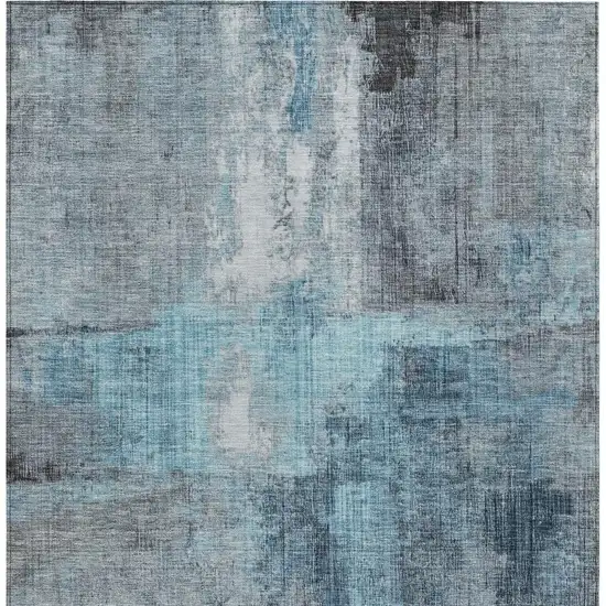 Blue And Gray Abstract Washable Indoor Outdoor Area Rug Photo 4