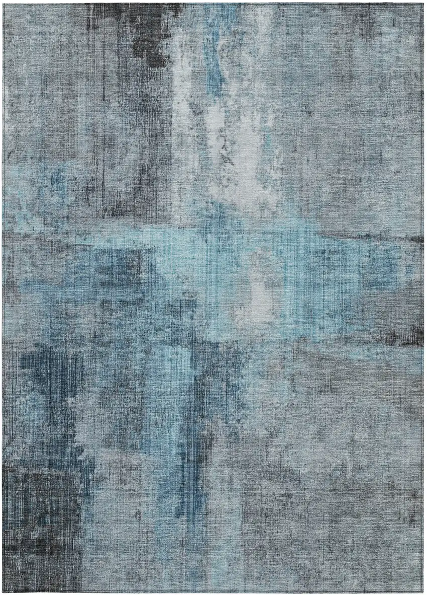 Blue And Gray Abstract Washable Indoor Outdoor Area Rug Photo 3