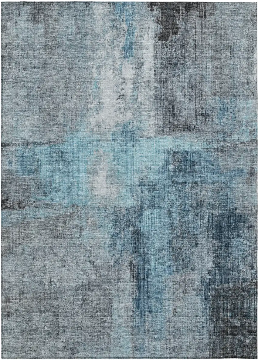 Blue And Gray Abstract Washable Indoor Outdoor Area Rug Photo 1