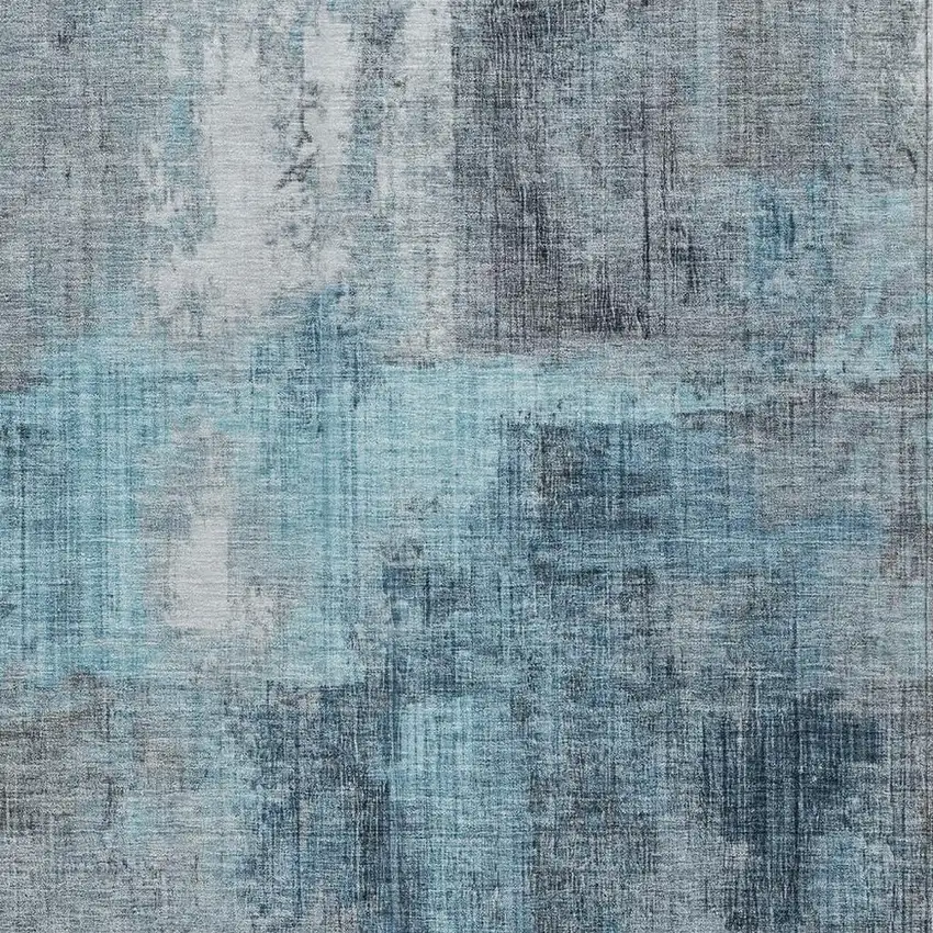 Blue And Gray Abstract Washable Indoor Outdoor Area Rug Photo 4
