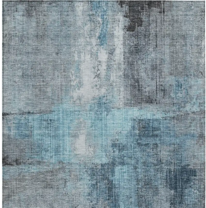 Blue And Gray Abstract Washable Indoor Outdoor Area Rug Photo 9