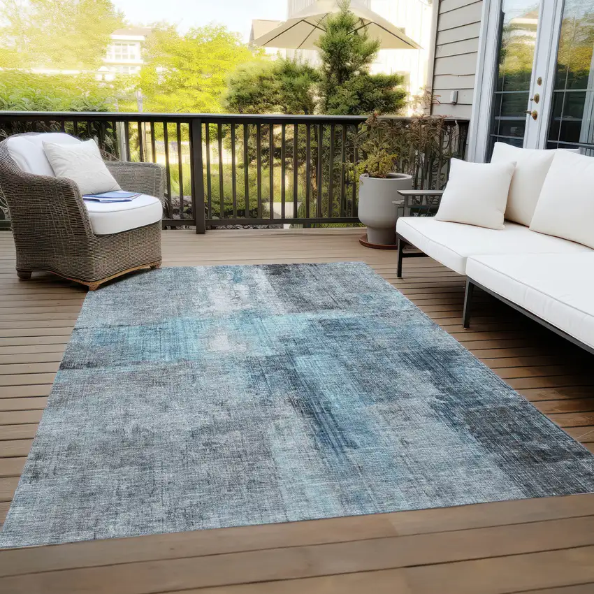 Blue And Gray Abstract Washable Indoor Outdoor Area Rug Photo 8