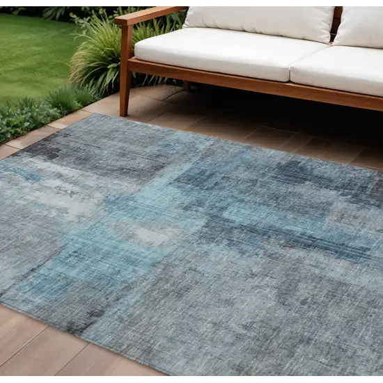 Blue And Gray Abstract Washable Indoor Outdoor Area Rug Photo 2