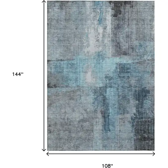 Blue And Gray Abstract Washable Indoor Outdoor Area Rug Photo 9