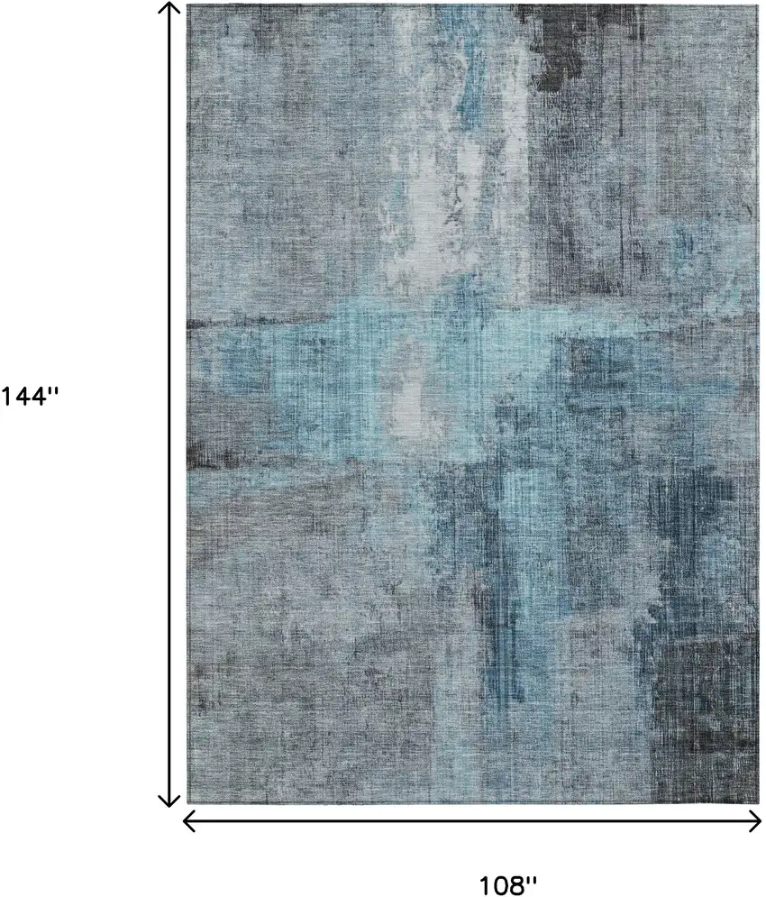 Blue And Gray Abstract Washable Indoor Outdoor Area Rug Photo 9