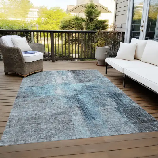 Blue And Gray Abstract Washable Indoor Outdoor Area Rug Photo 8
