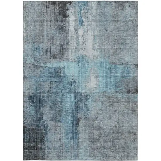 Blue And Gray Abstract Washable Indoor Outdoor Area Rug Photo 3