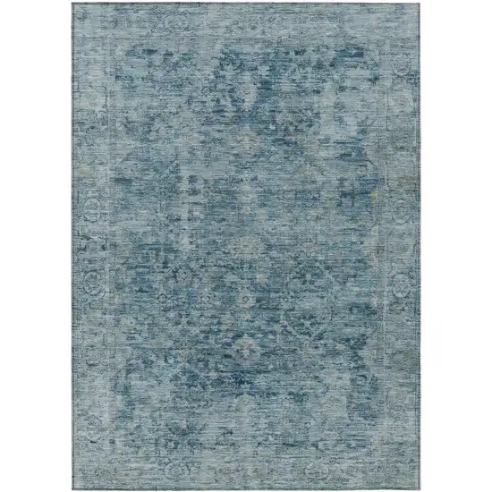 Blue And Gray Abstract Washable Indoor Outdoor Area Rug Photo 1