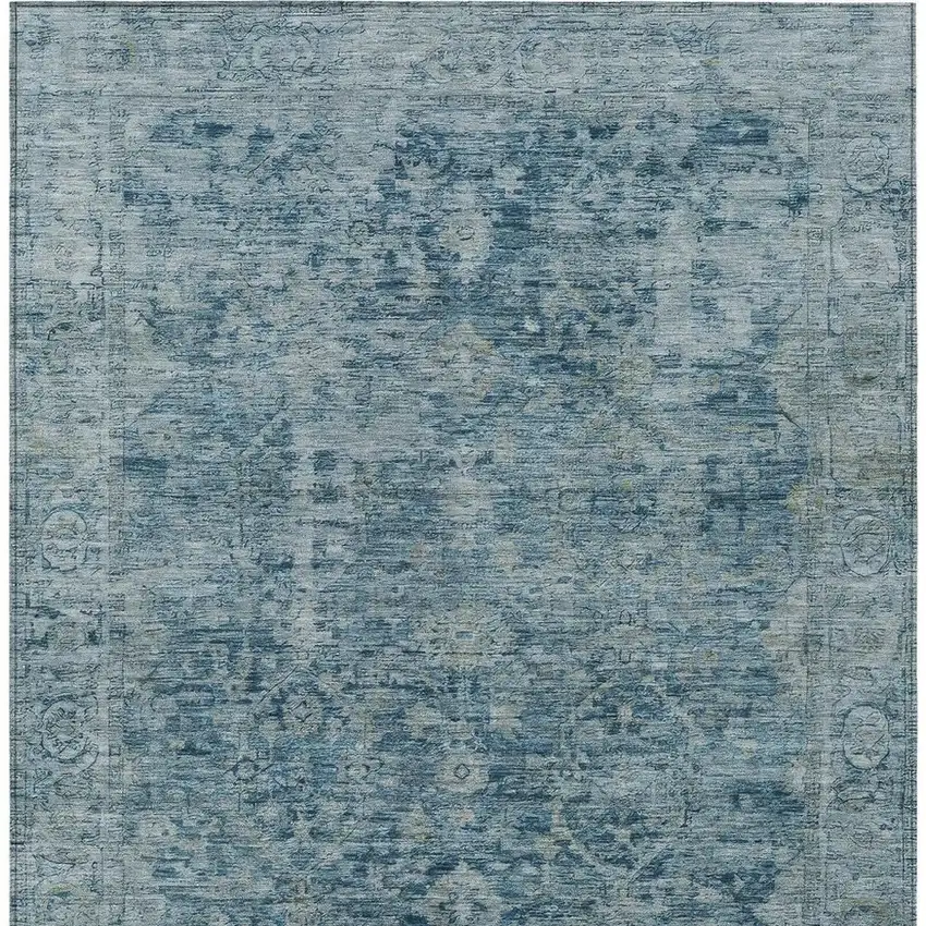 Blue And Gray Abstract Washable Indoor Outdoor Area Rug Photo 4