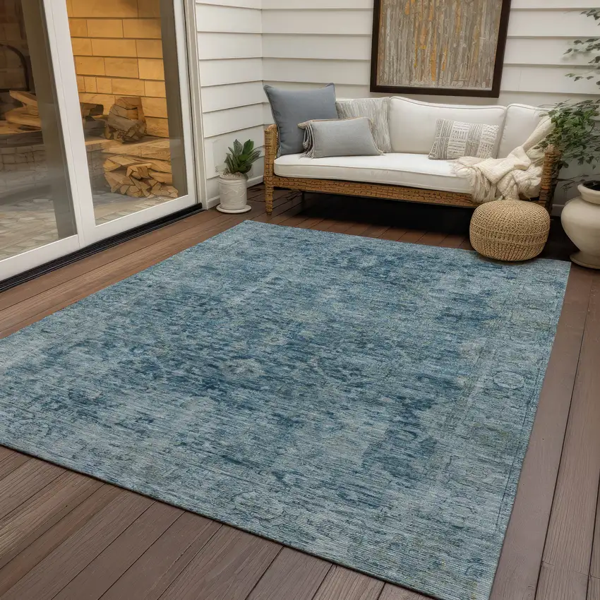 Blue And Gray Abstract Washable Indoor Outdoor Area Rug Photo 5