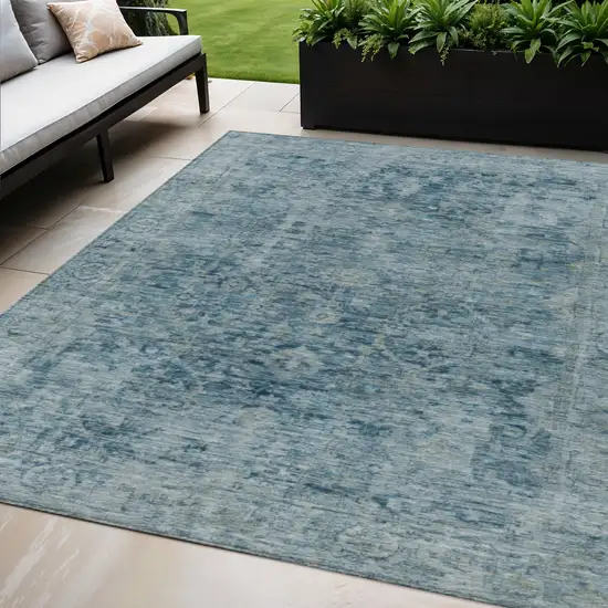 Blue And Gray Abstract Washable Indoor Outdoor Area Rug Photo 2