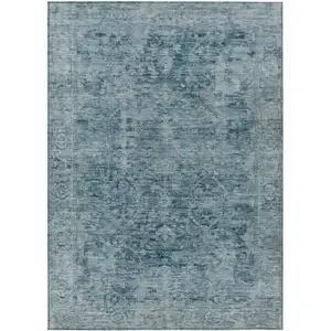 Photo of Blue And Gray Abstract Washable Indoor Outdoor Area Rug
