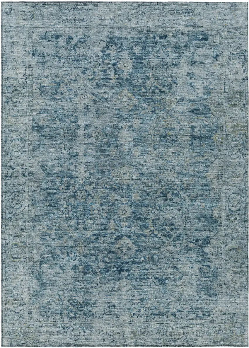 Blue And Gray Abstract Washable Indoor Outdoor Area Rug Photo 1