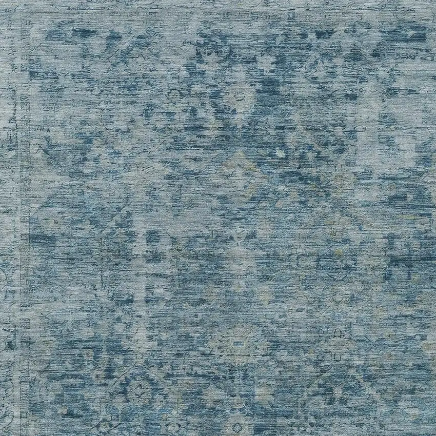 Blue And Gray Abstract Washable Indoor Outdoor Area Rug Photo 4