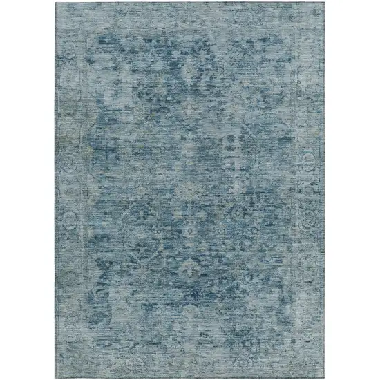 Blue And Gray Abstract Washable Indoor Outdoor Area Rug Photo 3