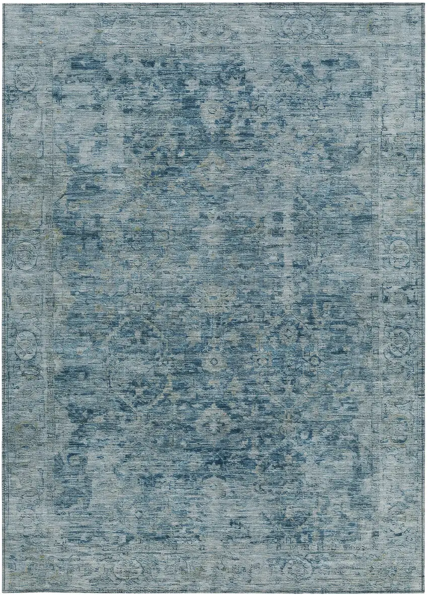 Blue And Gray Abstract Washable Indoor Outdoor Area Rug Photo 3