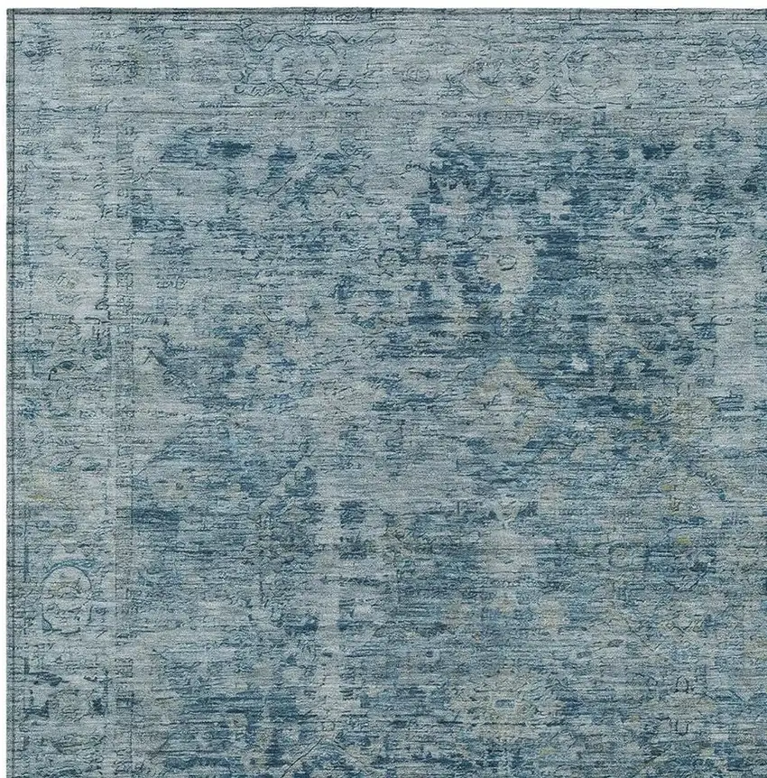 Blue And Gray Abstract Washable Indoor Outdoor Area Rug Photo 4