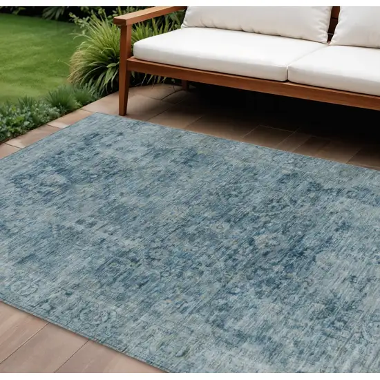 Blue And Gray Abstract Washable Indoor Outdoor Area Rug Photo 2