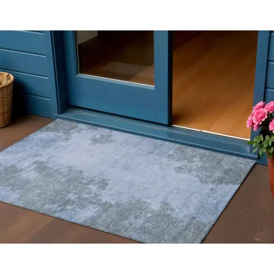 Blue And Gray Abstract Washable Indoor Outdoor Area Rug Photo 2