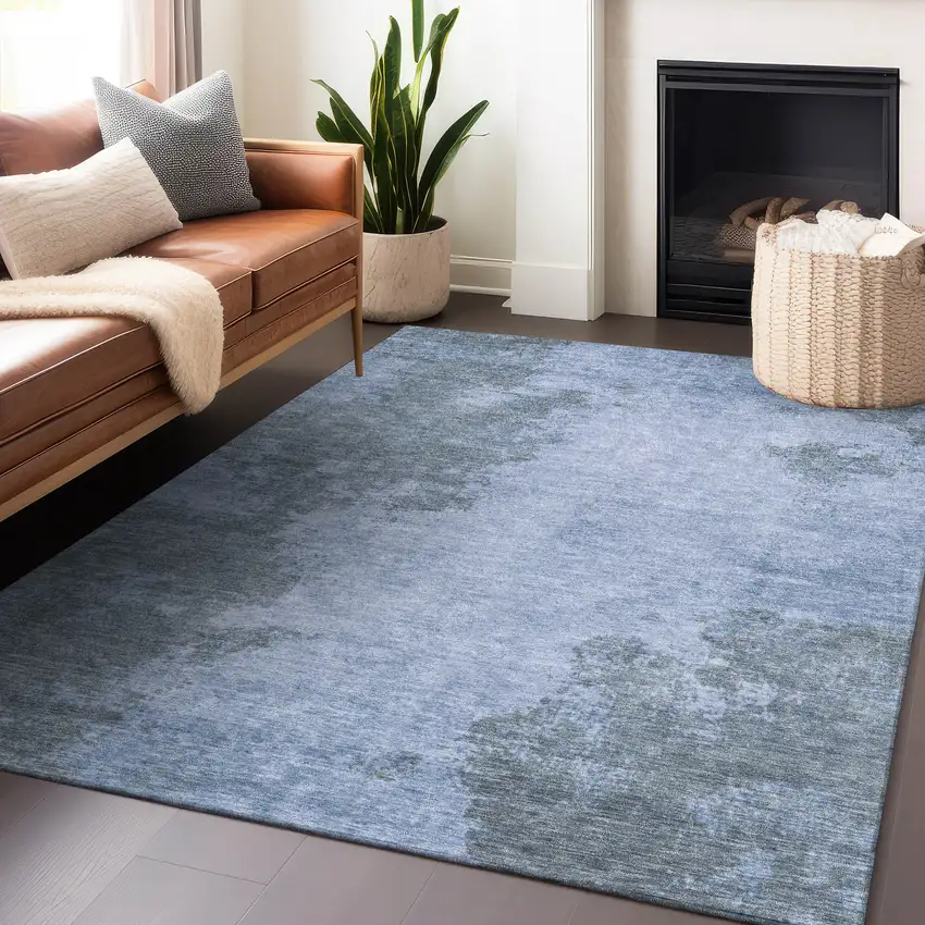 Blue And Gray Abstract Washable Indoor Outdoor Area Rug Photo 5
