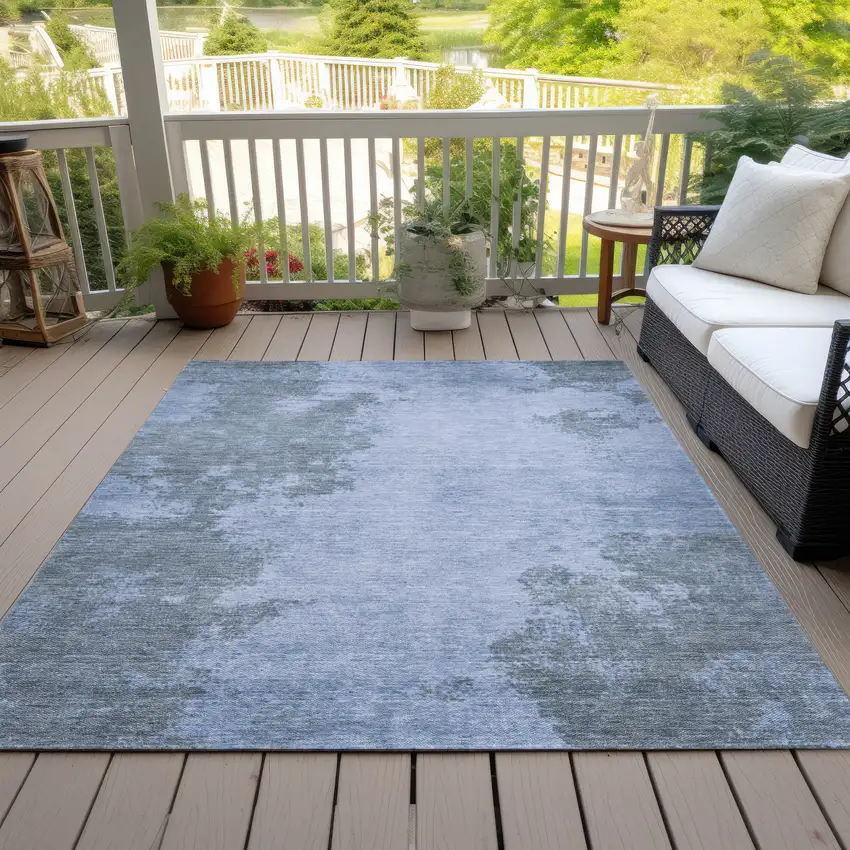 Blue And Gray Abstract Washable Indoor Outdoor Area Rug Photo 7