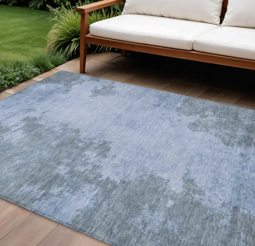 Blue And Gray Abstract Washable Indoor Outdoor Area Rug Photo 2