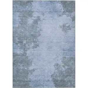 Photo of Blue And Gray Abstract Washable Indoor Outdoor Area Rug