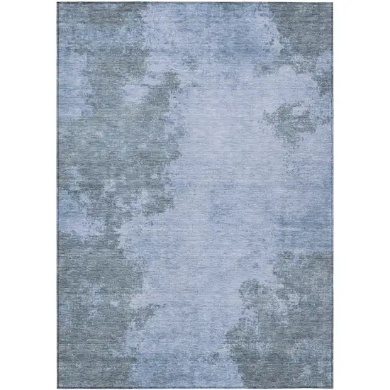 Blue And Gray Abstract Washable Indoor Outdoor Area Rug Photo 1