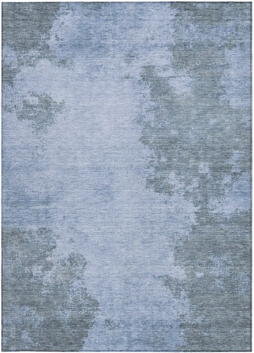 Blue And Gray Abstract Washable Indoor Outdoor Area Rug Photo 4