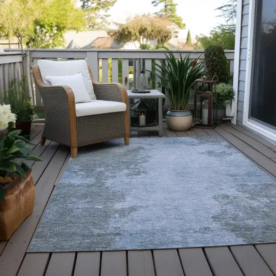 Blue And Gray Abstract Washable Indoor Outdoor Area Rug Photo 5