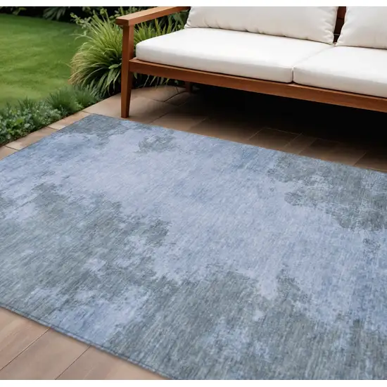 Blue And Gray Abstract Washable Indoor Outdoor Area Rug Photo 2