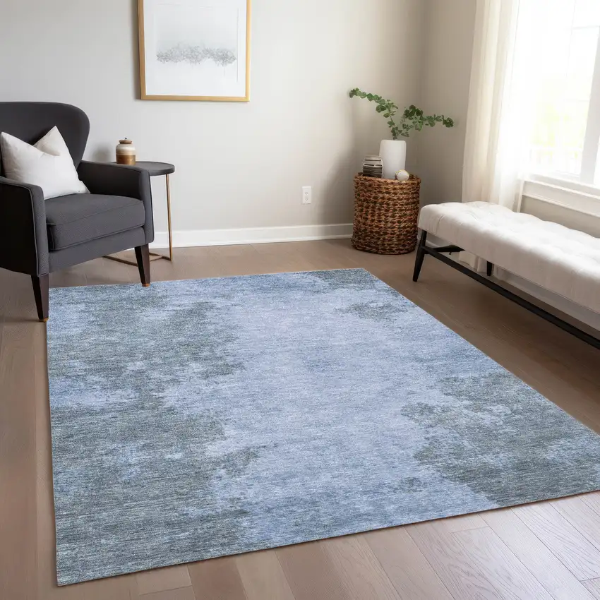 Blue And Gray Abstract Washable Indoor Outdoor Area Rug Photo 6