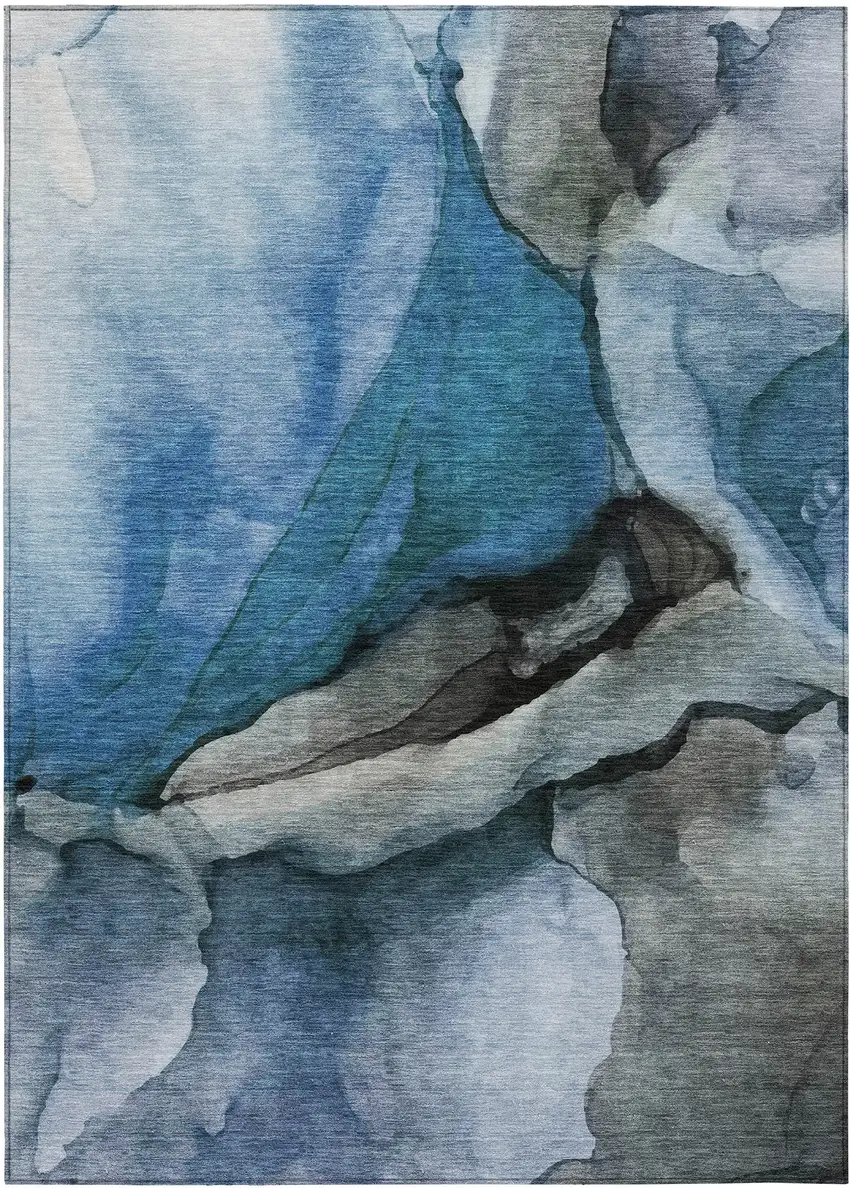 Blue And Gray Abstract Washable Indoor Outdoor Area Rug Photo 8