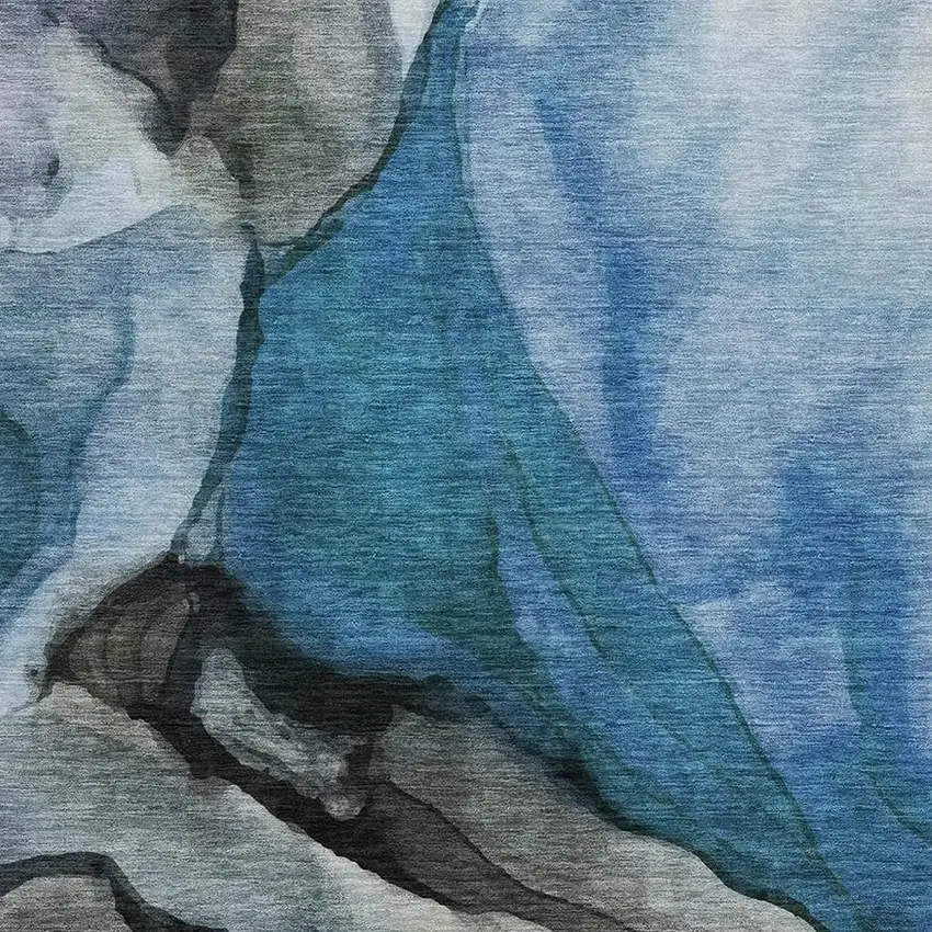 Blue And Gray Abstract Washable Indoor Outdoor Area Rug Photo 3